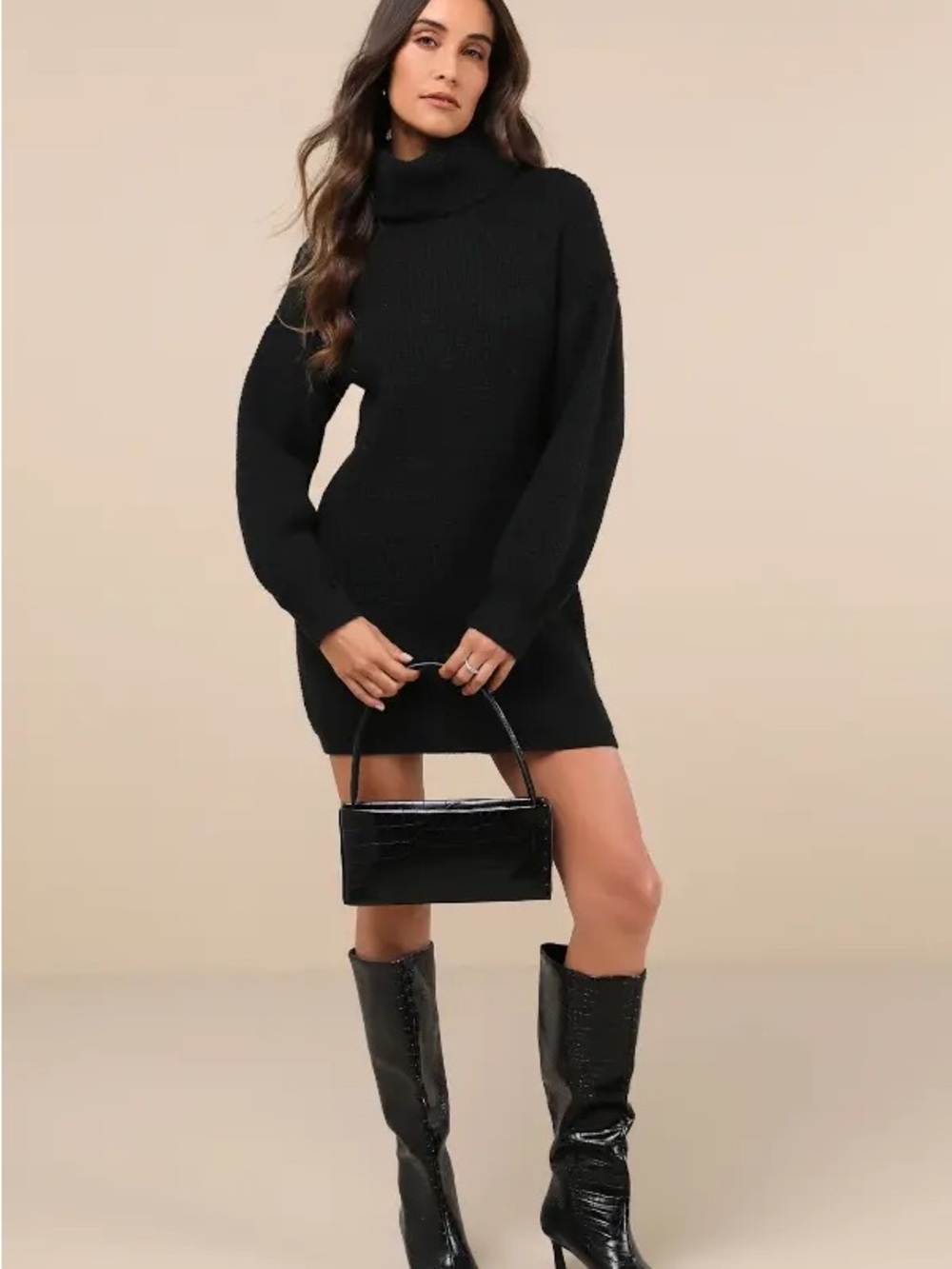 AB Studio Black Turtleneck Sweater Dress